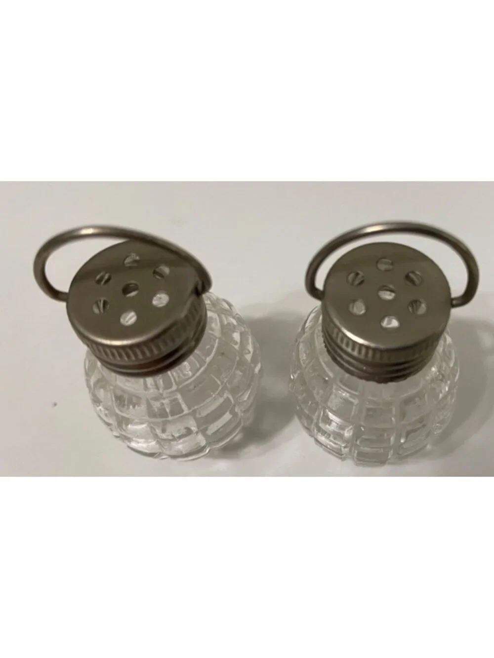 Hand Grenade salt & pepper shakers with silver top and handle Military Theme